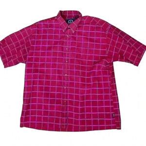 BD Baggies Men’s XL Button Down Short Sleeve Shirt Cotton Plaid Red and Blue